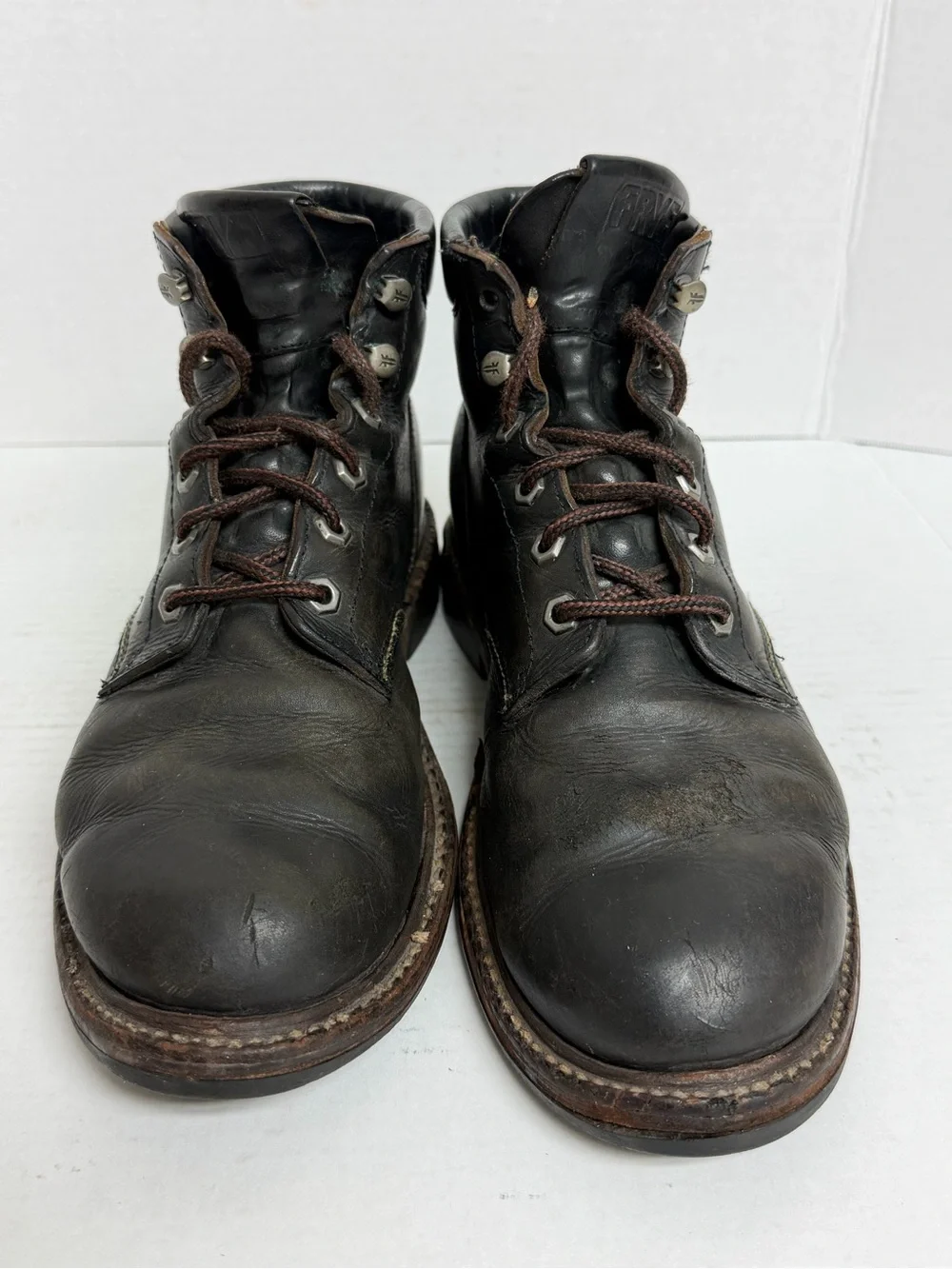 Frye Hudson Leather Work Boots $368 Smoky Black Mens US Size 7.5